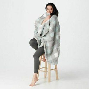 Berkshire Blanket Plaid Cozy Cape Wrap Seaglass